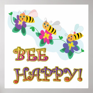 Póster abejas sean felices tres lindas abejas
