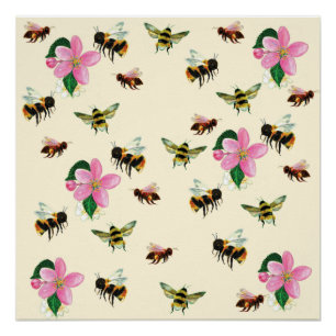 Póster Abejas y abejorros y flores de fruta