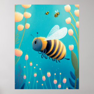 Póster Abejas y flores de burbujas extravagantes