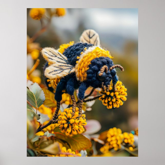 Póster Abejorro de fieltro sobre flores en flor (Frente)