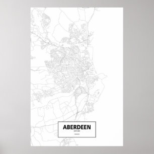 Póster Aberdeen, Escocia (negro sobre blanco)