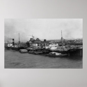 Póster Aberdeen, WA - View of Waterfront and Shipping