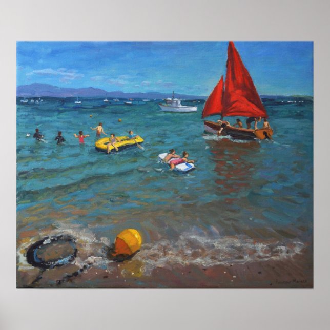 Póster Abersoch de la boya amarilla y las velas rojas (Frente)