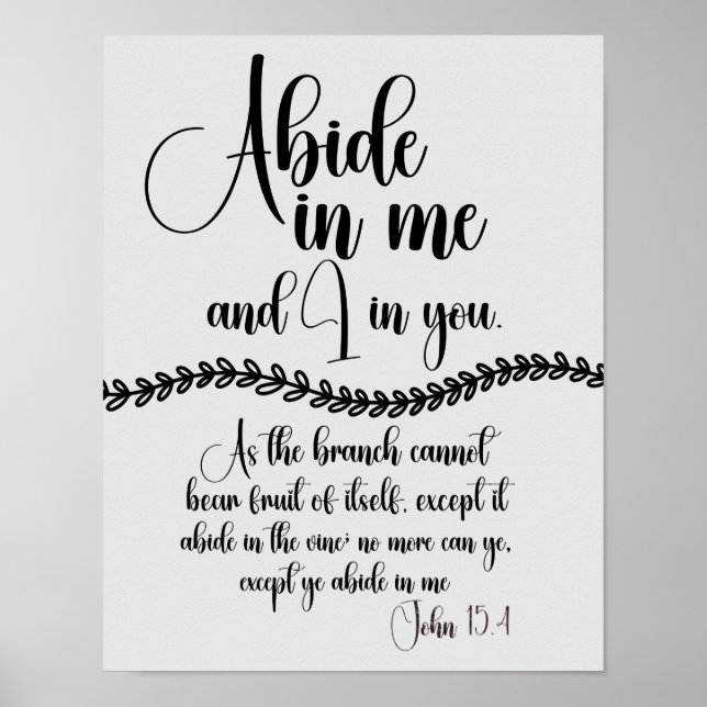 Póster Abide a mí verso de la biblia KJV (Frente)