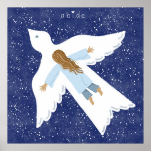 Póster "Abide" chica y ave voladora contra el cielo noctu