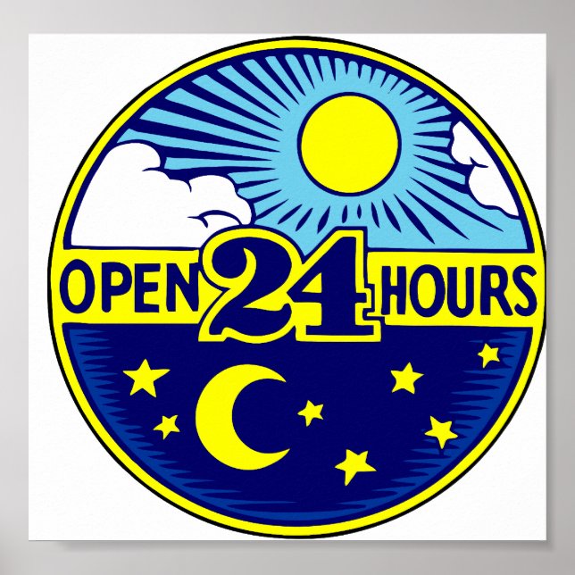 Póster Abierto las 24 horas del sol y la luna (Frente)