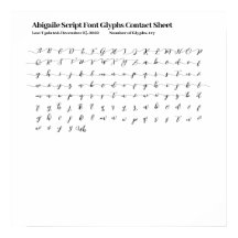 Abigaile Script Font Glifos de contacto Poster de 