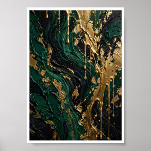 Póster Abismo Esmeralda - Lujo Verde Negro y Oro Líquido