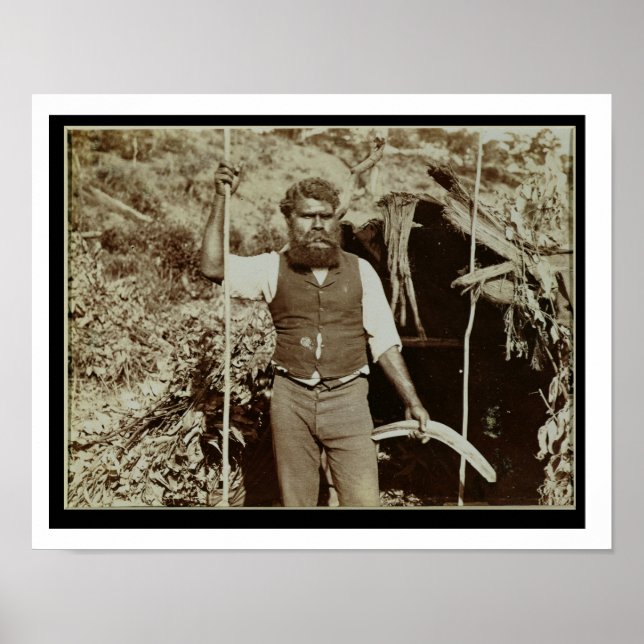 Póster Aborigen con un boomerang, c.1860 (foto sepia) (Frente)