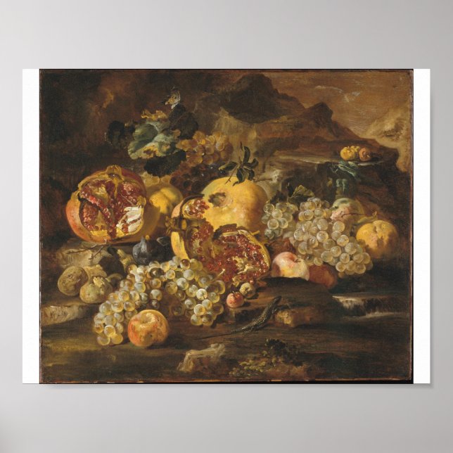 Póster Abraham Brueghel - Pomegranatos Y Otras Frutas (Frente)