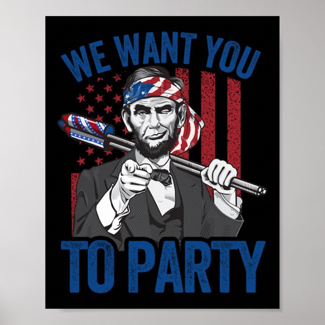 Póster Abraham Lincoln 4 De Julio Camisas Hombres Estadou (Frente)