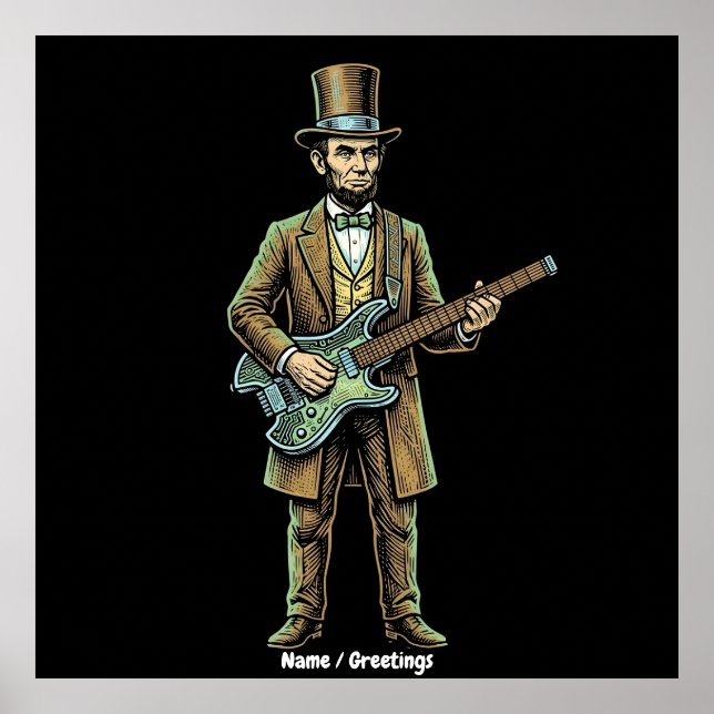 Póster Abraham Lincoln tocando guitarra sin cabeza en blo (Frente)