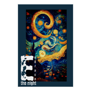 Póster Abraza la pintura al óleo cósmico en el campo