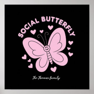 Póster Abraza las vibras de mariposa social Retro moderno