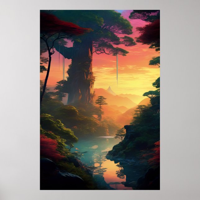 Póster Abrazando la magia de la puesta de sol de la jungl (Frente)