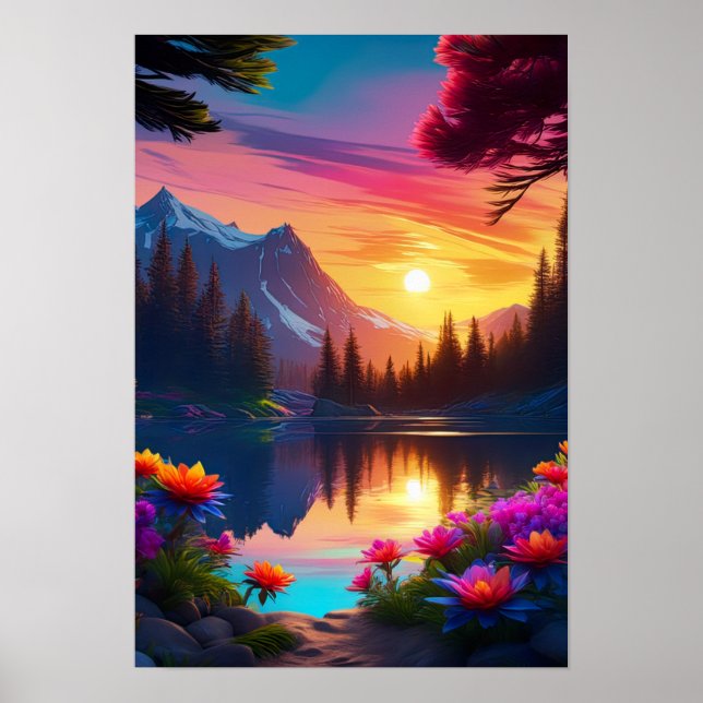 Póster Abrazando la puesta de sol y la belleza del lago (Frente)