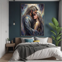 Abrazo celeste Arte romántico estrellado nocturno