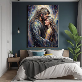 Póster Abrazo celeste Arte romántico estrellado nocturno