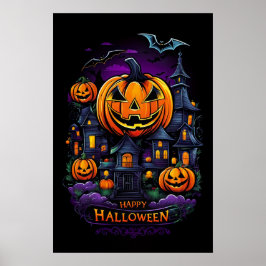 Póster Abrazo de calabaza, mansión de Halloween