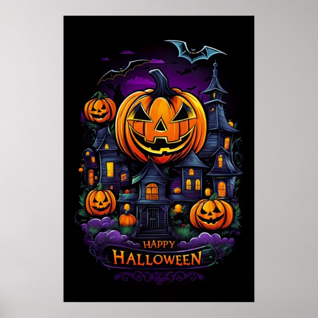Póster Abrazo de calabaza, mansión de Halloween (Frente)