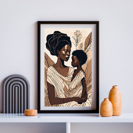 Póster Abrazo de madre e hijo afro elegante