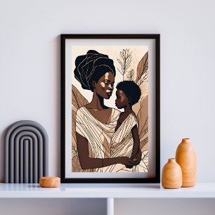 Póster Abrazo de madre e hijo afro elegante