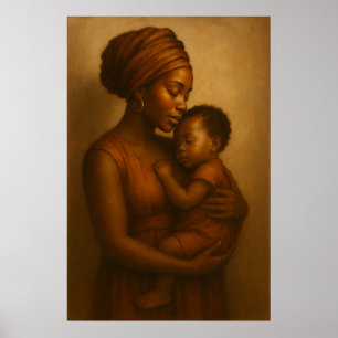 Póster Abrazo de Madre   Madre Africana y Niño en Pared