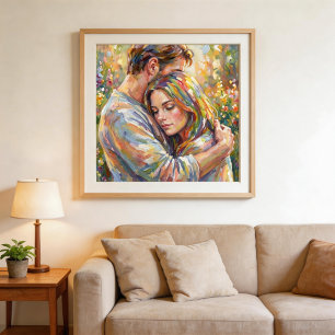 Póster Abrazo de Pareja Estilo Impresionista