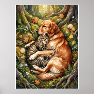 Póster Abrazo de perro y gato Bosque Companionship de fau