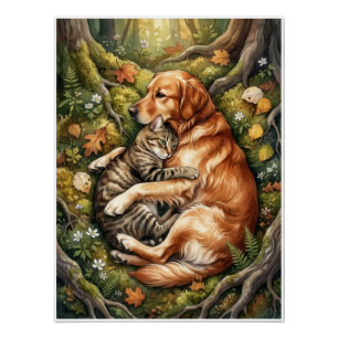 Póster Abrazo de perro y gato Bosque Companionship de vid