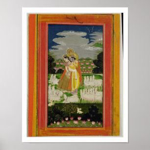 Póster Abrazo de Radha y de Krishna en un landscap