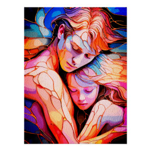 Póster Abrazo del Guardián Etéreo – Vidrio de Colores de 