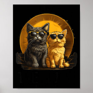 Póster Abrazo divertido de gato en el eclipse solar total