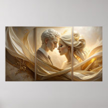 Abrazo Dorado: Retrato Etéreo de Pareja en Seda a