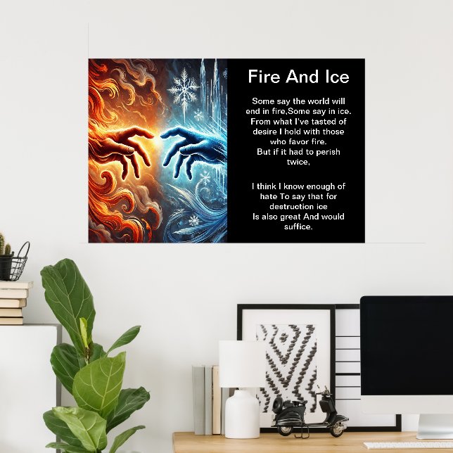 Póster Abrazo elemental: fuego y hielo (Oficina en casa)