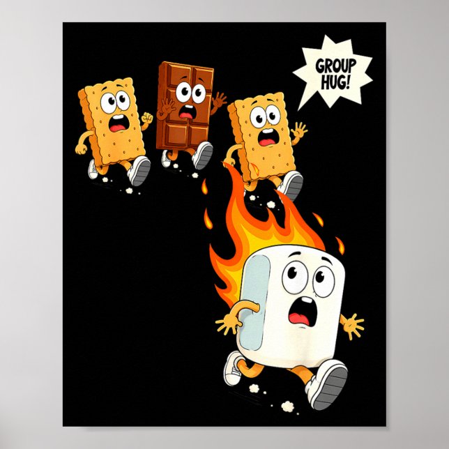 Póster Abrazo grupal adorable malvavisco fogata smores ca (Frente)