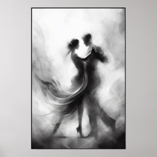 Póster Abrazo monocromo de tango en movimiento