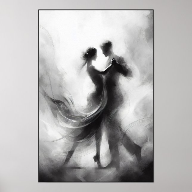 Póster Abrazo monocromo de tango en movimiento (Frente)