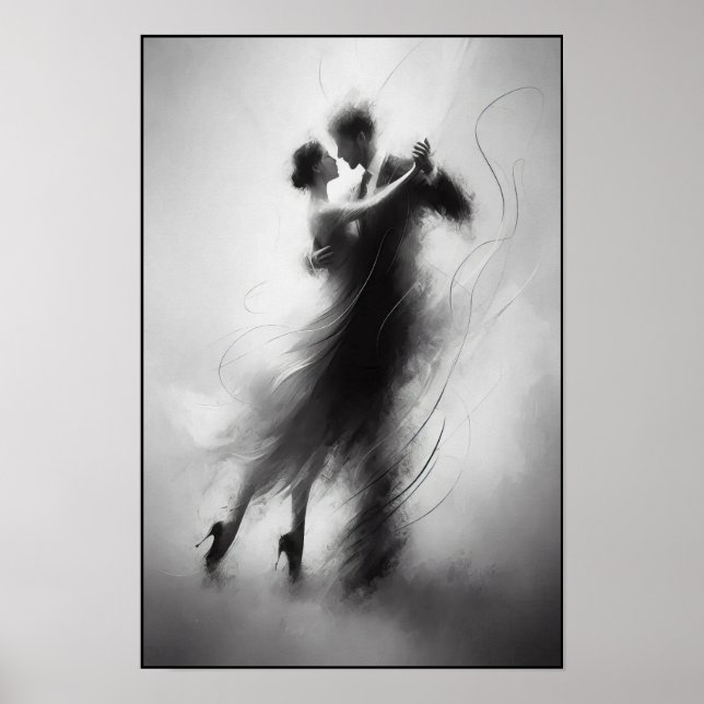Póster Abrazo monocromo de tango en movimiento (Frente)