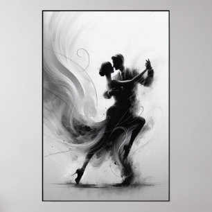 Póster Abrazo monocromo de tango en movimiento