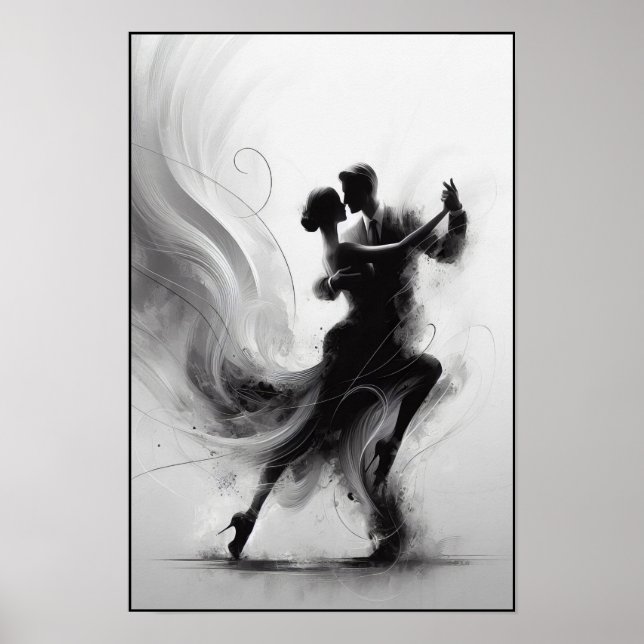 Póster Abrazo monocromo de tango en movimiento (Frente)