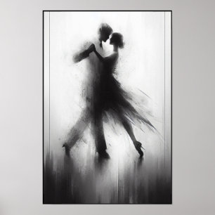 Póster Abrazo monocromo de tango en movimiento