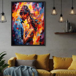 Póster Abrazo romántico expresionismo abstracto arte amor
