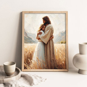 Póster Abrazo sanador, Jesús abrazando a una niña, Jesús 