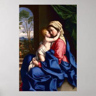 Póster Abrazo Virgen y Niño por Sassoferrato