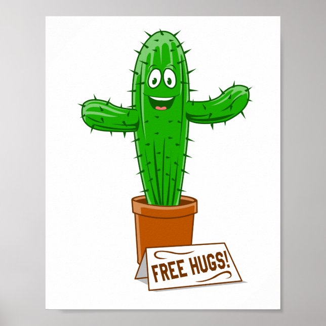 Póster Abrazos Gratis Planta de Cactus de Bienvenida (Frente)