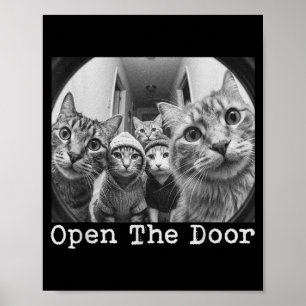 Póster Abre la puerta pandilla de gatos vintage gatos div