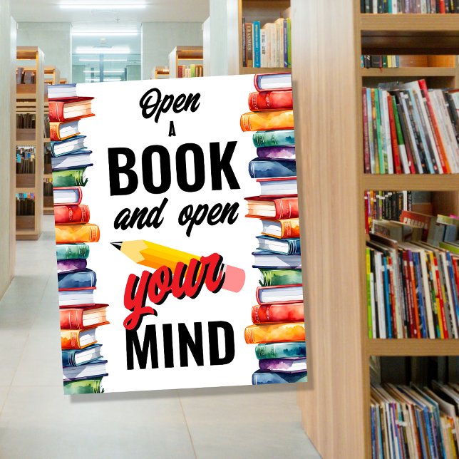 Póster Abre un libro y abre tu mente biblioteca escolar (Subido por el creador)