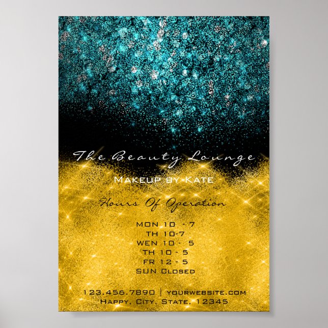 Póster Abriendo Horas Oro Confetti Blanco Negro Azul Verd (Frente)