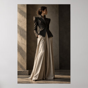Póster Abrigo negro y pantalones de marfil Editorial Moda
